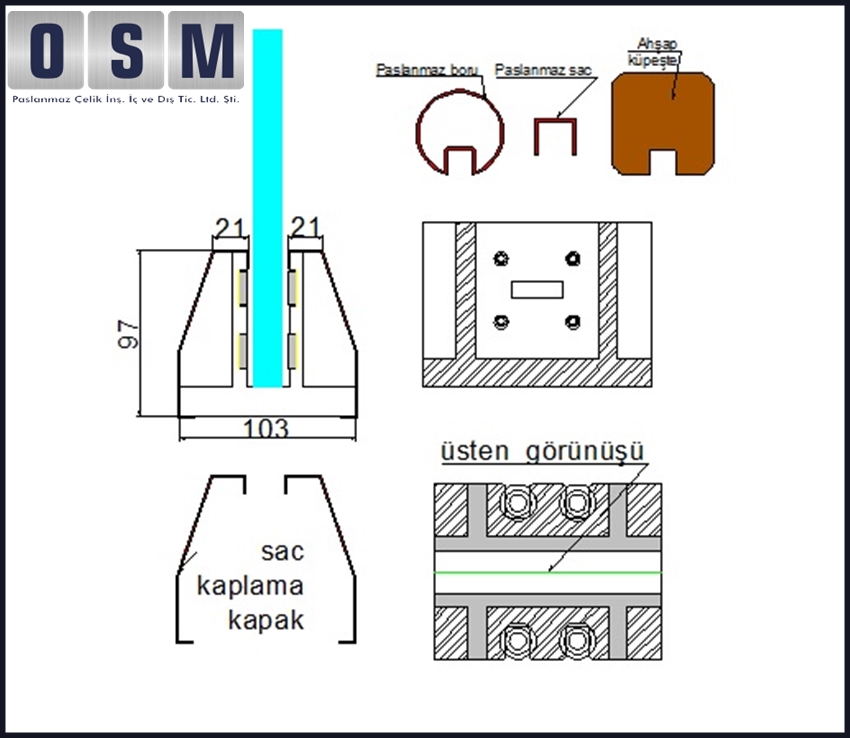 Bazalı Sistem Cam Korkuluk çizim