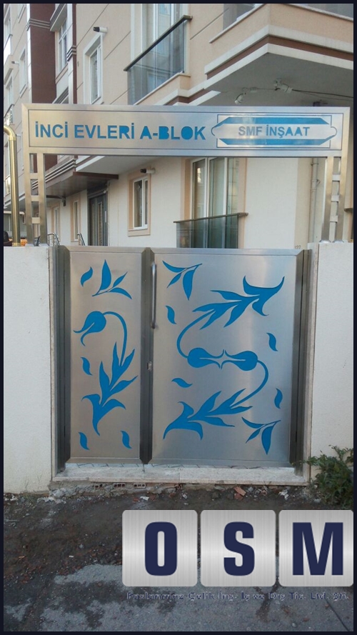 Paslanmaz Bahçe kapısı dekoratif motifler ve lale desenleri
